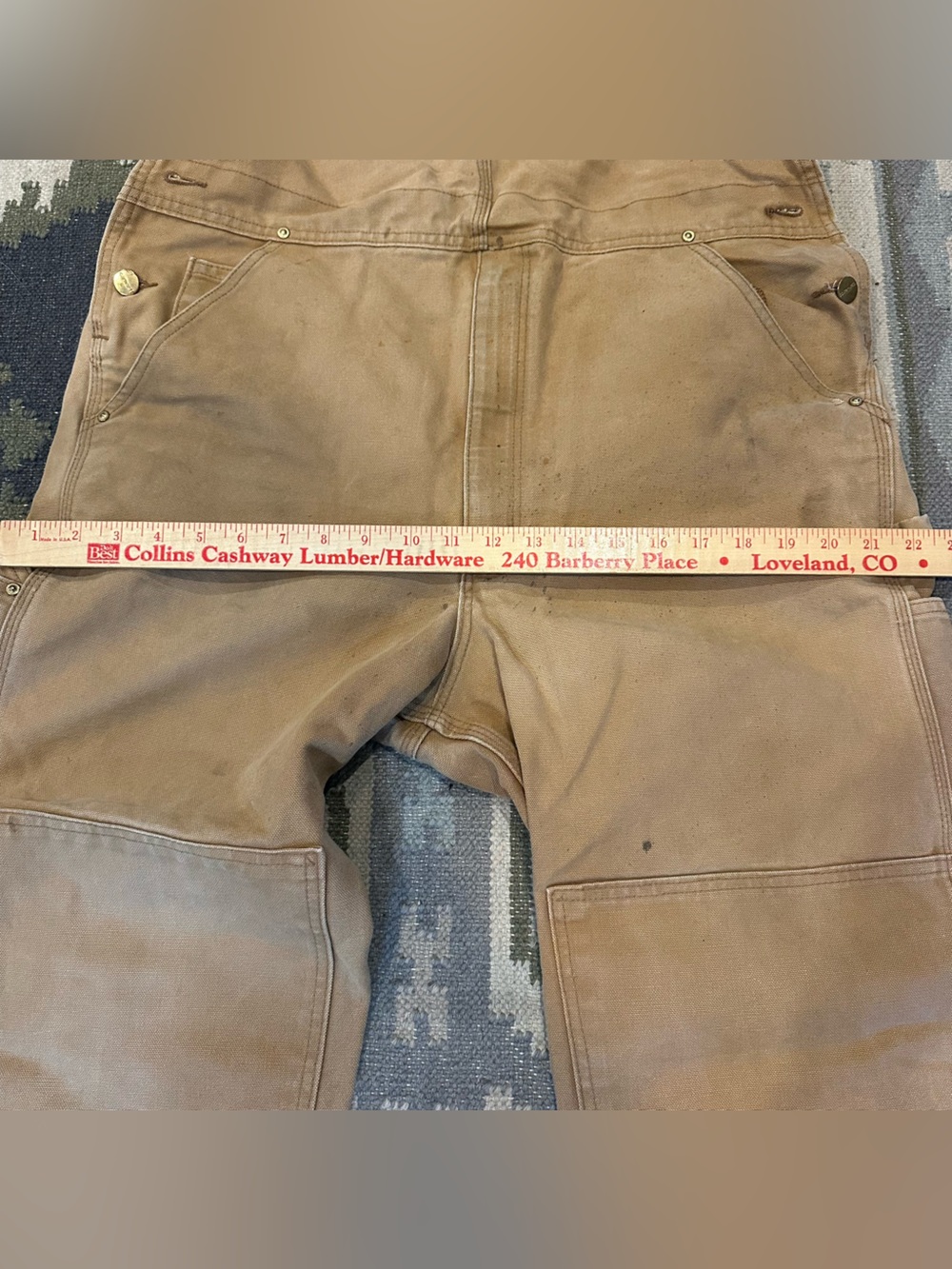 VTG Carhartt R01 Bib Overalls Mens 38 Brown Duck Canvas Double Knee Work - Picture 14 of 16